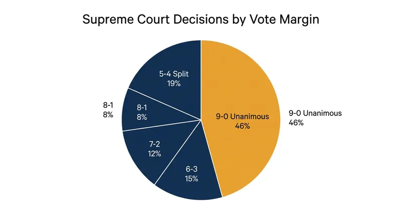 Over the past decade, unanimous 9-0 rulings have been the single most common outcome for Supreme Court merits decisions.
