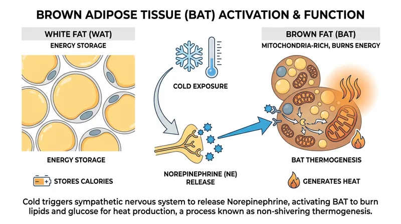 How cold exposure activates brown fat to generate heat through non-shivering thermogenesis.