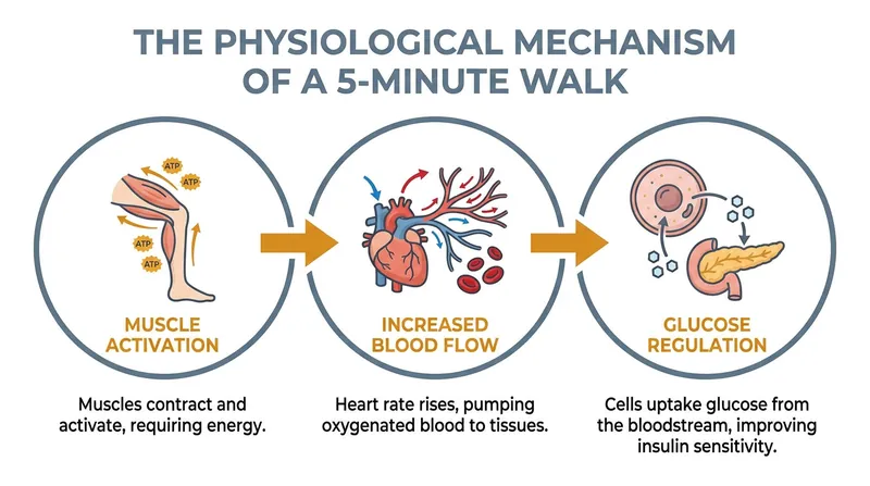 Walking acts as a secondary pump, returning pooled blood to the heart and regulating metabolic processes.