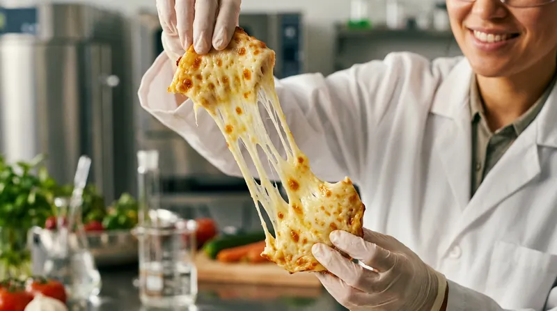 Because the proteins are biologically identical, fermented dairy replicates the exact melting and stretching properties of traditional cheese.