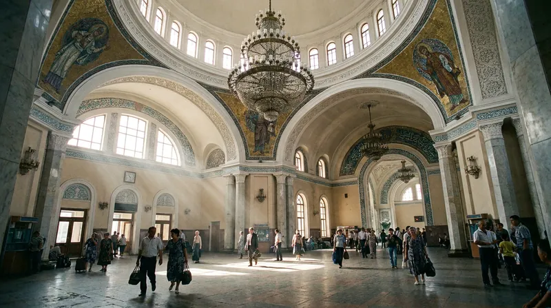 Uzbek railway stations, known as 'vokzals', feature monumental architecture and strict security protocols.