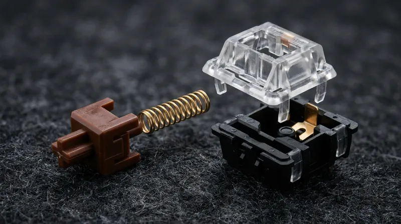 The physical components of a traditional mechanical switch provide the distinct tactile feedback that typists prefer.