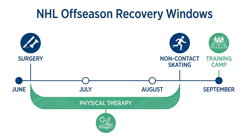 Typical recovery milestones for players undergoing early-summer surgical procedures.