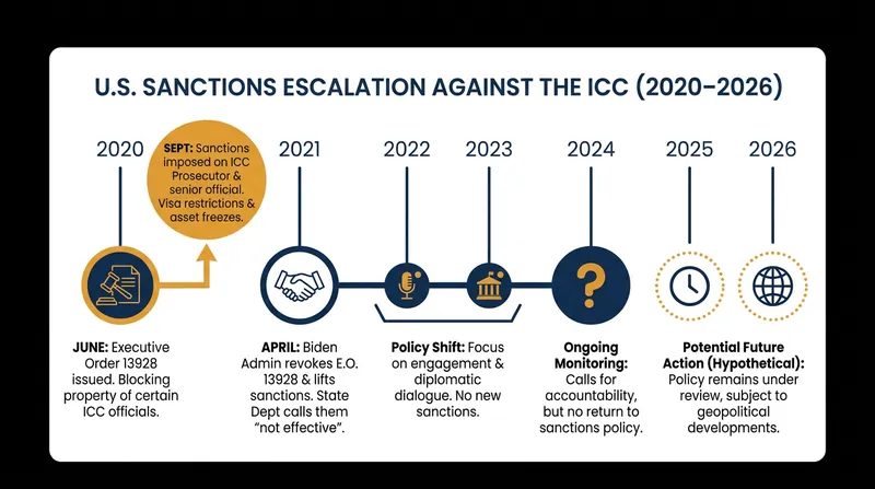 The timeline of the U.S. government's escalating actions against the International Criminal Court.