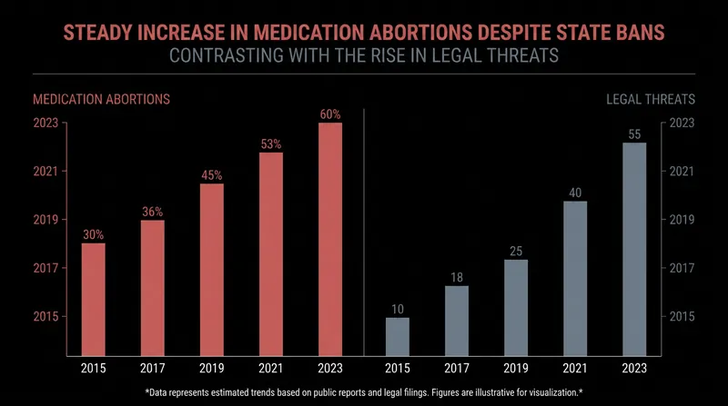Medication abortion remains the most common method of terminating a pregnancy, drawing intense scrutiny from law enforcement in ban states.