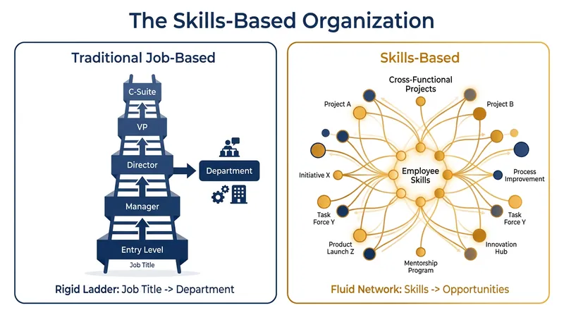 How the traditional career ladder compares to a fluid, skills-based internal marketplace.