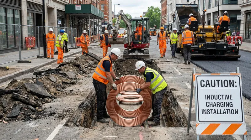 Dynamic charging roads require embedding copper coils directly into the asphalt.