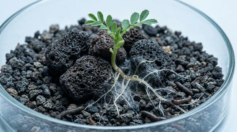 Researchers successfully grew chickpeas in 75% lunar simulant by introducing earthworm compost and symbiotic fungi.