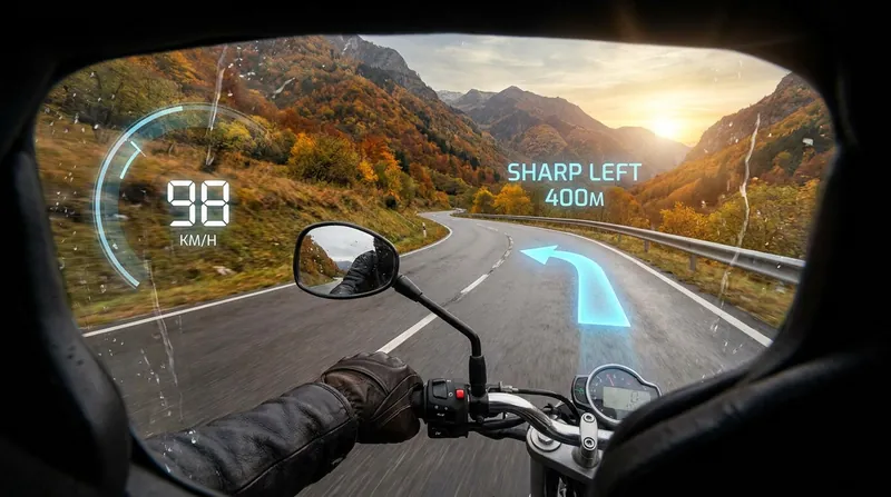 Augmented reality helmets project critical navigation and hazard warnings directly into the rider's field of view.