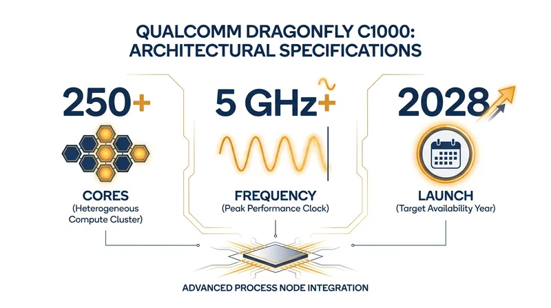 Key specifications of the newly announced Qualcomm Dragonfly C1000 CPU.
