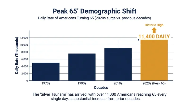 The 'Peak 65' demographic wave is fundamentally reshaping the available labor pool.