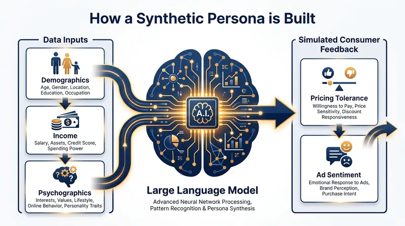 Marketers feed specific demographic parameters into an LLM to generate a highly targeted digital twin.