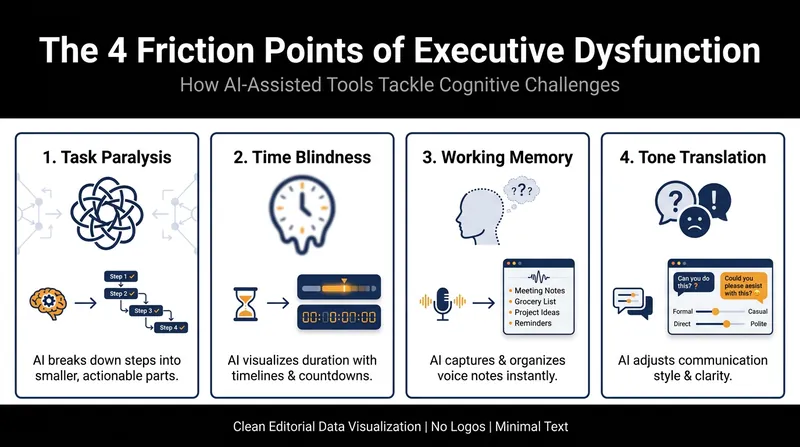 How AI tools address the core friction points of executive dysfunction.