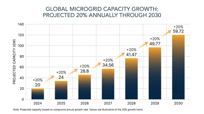 Global microgrid capacity is projected to grow by 20% annually as communities seek resilience against extreme weather.