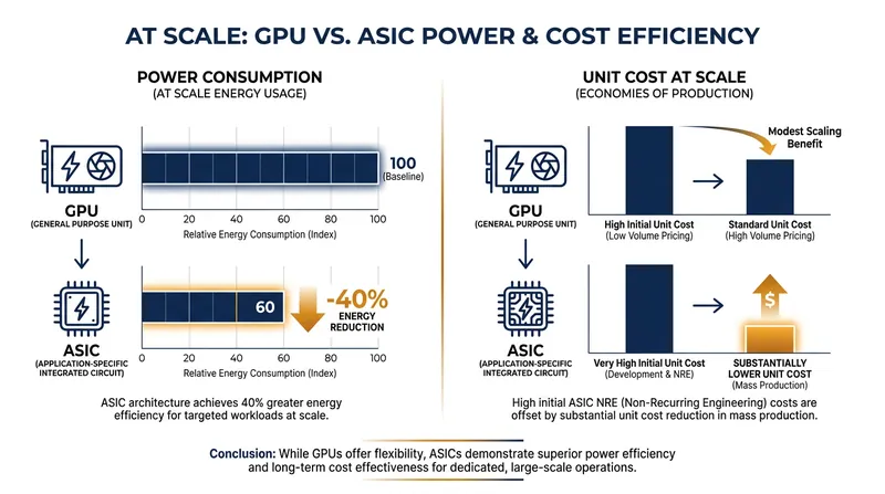 While upfront design costs are high, ASICs offer significant energy and cost savings when deployed at scale.