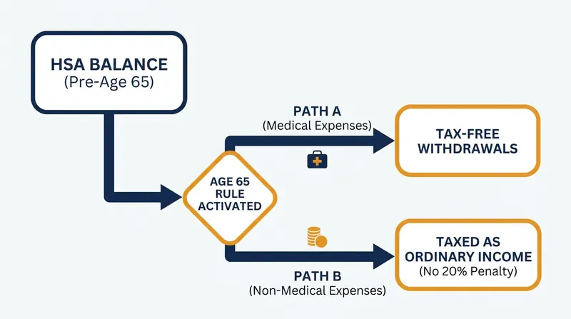 At age 65, the HSA effectively functions as a Traditional IRA for non-medical expenses.