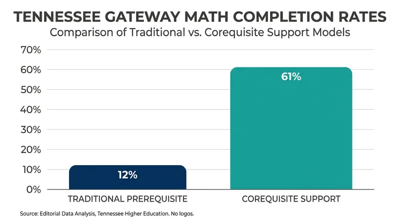 System-wide data from Tennessee showed a massive jump in math completion rates after implementing corequisites.
