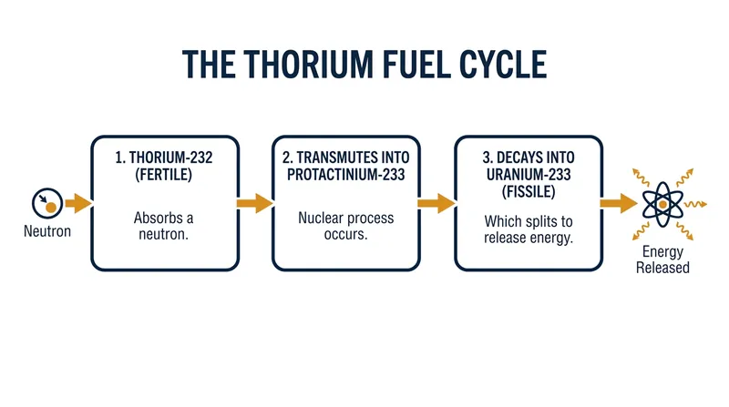 Thorium is not naturally fissile; it must absorb a neutron to become a usable nuclear fuel.