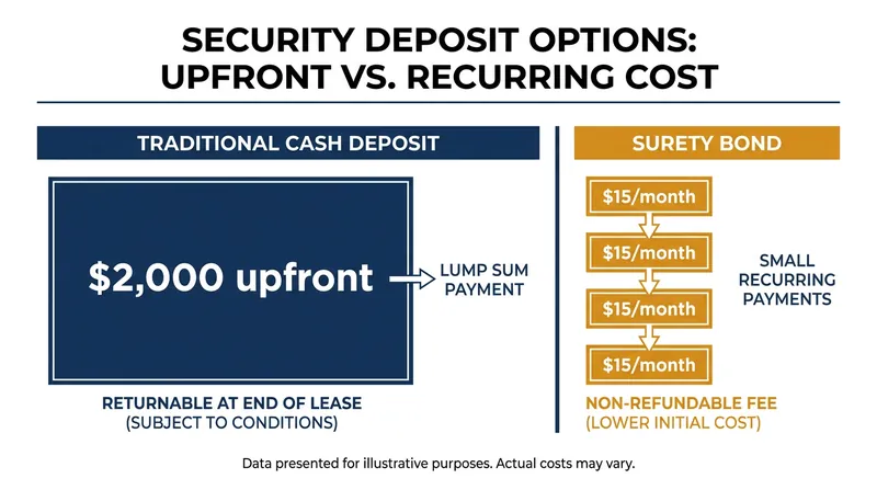 While traditional deposits require a large lump sum, alternatives spread the cost into non-refundable monthly premiums.