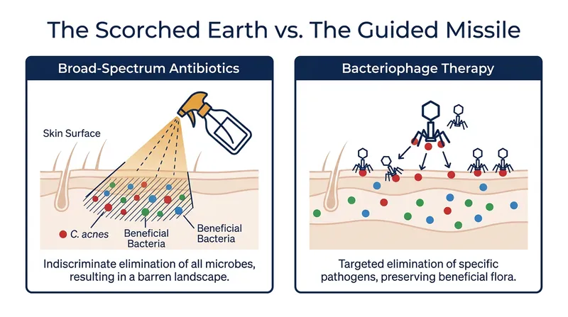 Unlike antibiotics, phages selectively target pathogenic bacteria while preserving the healthy microbiome.
