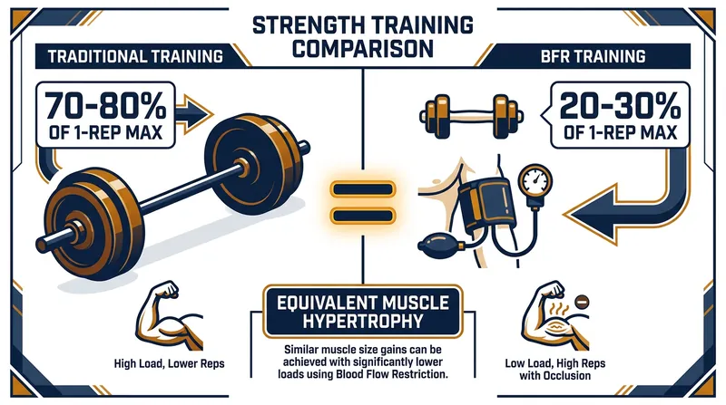 BFR training bypasses the need for heavy mechanical tension, achieving similar muscle growth through metabolic stress.