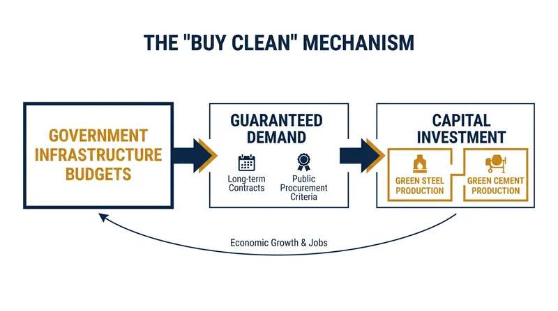 How government procurement absorbs the green premium and creates a lead market for low-carbon materials.