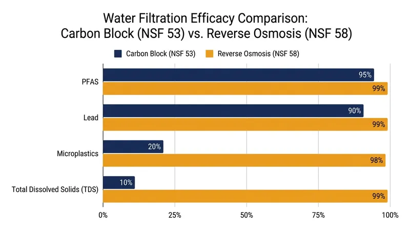 While advanced carbon blocks effectively remove specific chemicals, reverse osmosis provides a broader spectrum of protection against physical particulates.