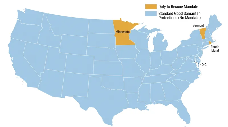 While all 50 states offer Good Samaritan protections, only three impose a legal duty to provide assistance.