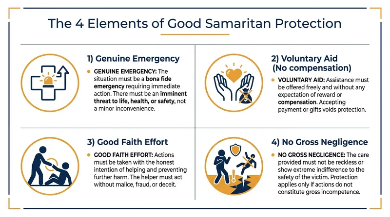 To qualify for legal immunity, a rescuer's actions must meet several core criteria.