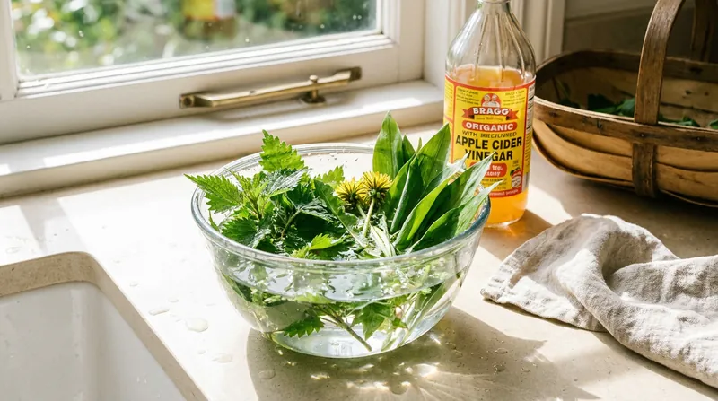 A thorough vinegar soak is recommended to remove surface-level exhaust particulates from urban harvests.
