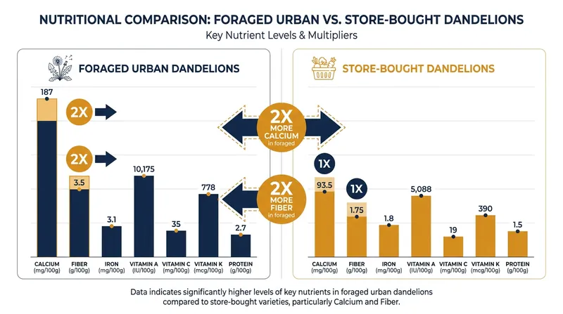Foraged urban greens often outpace store-bought produce in nutritional density.