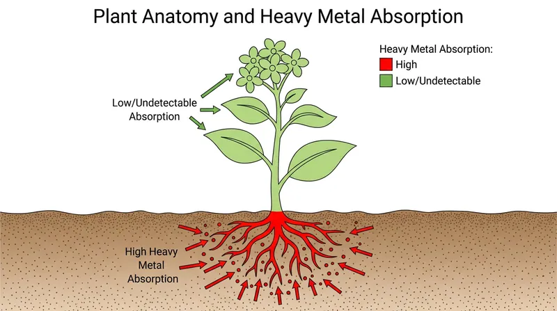 While roots act as sponges for soil contaminants, a plant's vascular system filters out heavy metals before they reach the leaves and fruits.