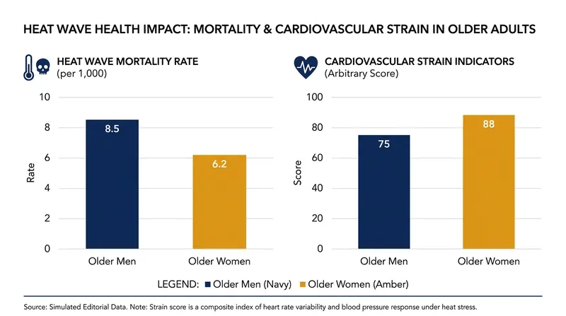Post-menopausal women face the highest risk of heat-related cardiac events due to decreased vascular elasticity.