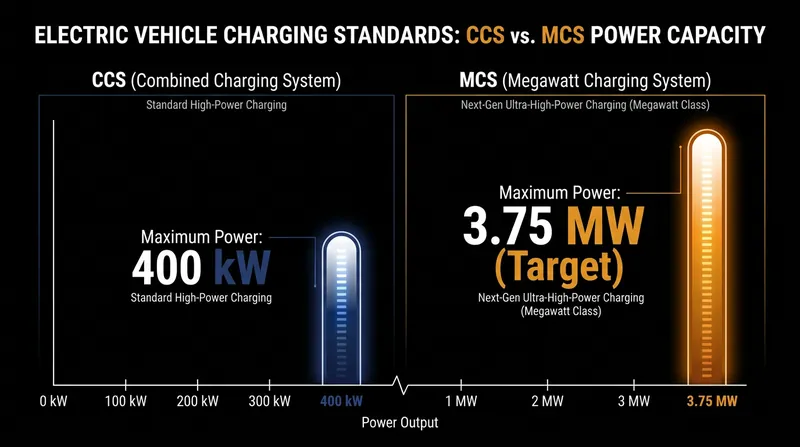 MCS delivers nearly ten times the power of standard passenger EV fast chargers.