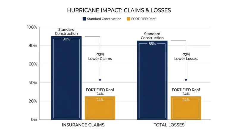 A May 2025 University of Alabama study found FORTIFIED roofs sustained dramatically fewer claims and lower total losses during Hurricane Sally.