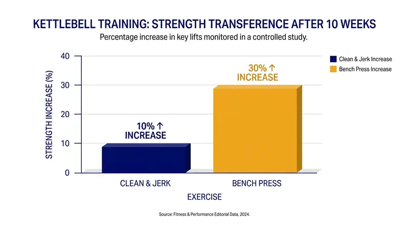 A 10-week study demonstrated that ballistic kettlebell training significantly increases power in traditional barbell lifts.