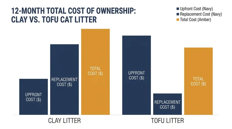 While tofu litter carries a higher upfront cost per pound, its absorbency narrows the long-term price gap.