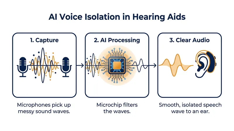 Edge AI processors analyze acoustic environments in real-time to suppress noise and enhance vocal frequencies.