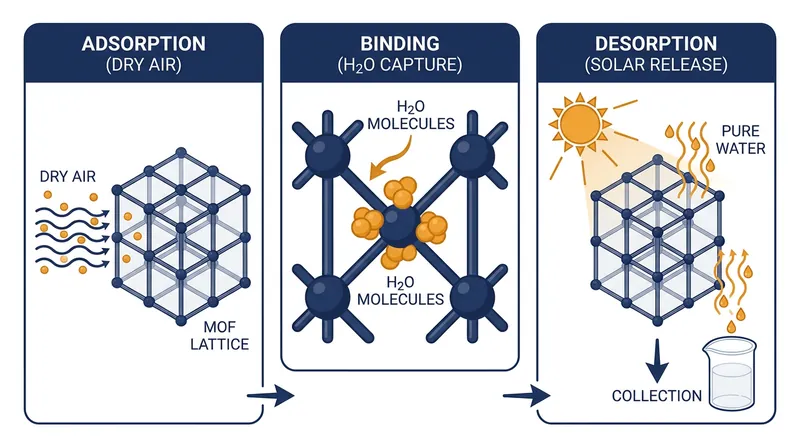 How MOFs capture and release water molecules at the nanoscale.