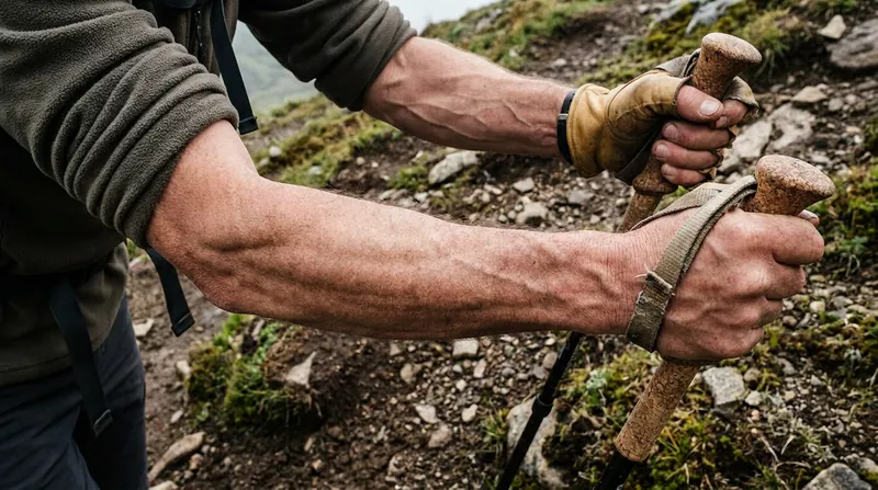 Proper use of pole straps allows hikers to push down through their wrists, engaging the triceps and lats without over-gripping.