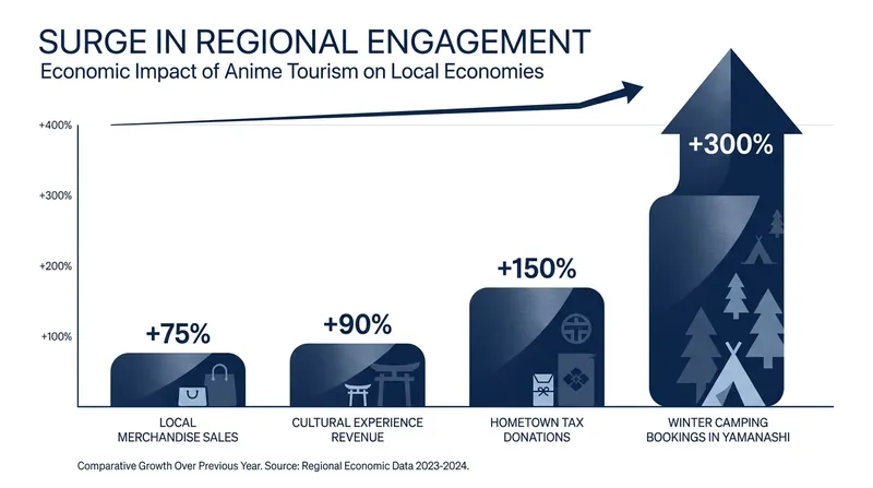 Shows like 'Laid-Back Camp' have driven massive, measurable spikes in niche regional tourism.