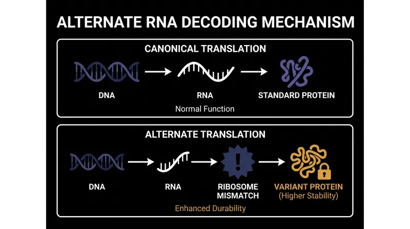 How alternate RNA decoding bypasses the standard genetic code to create stable variant proteins.