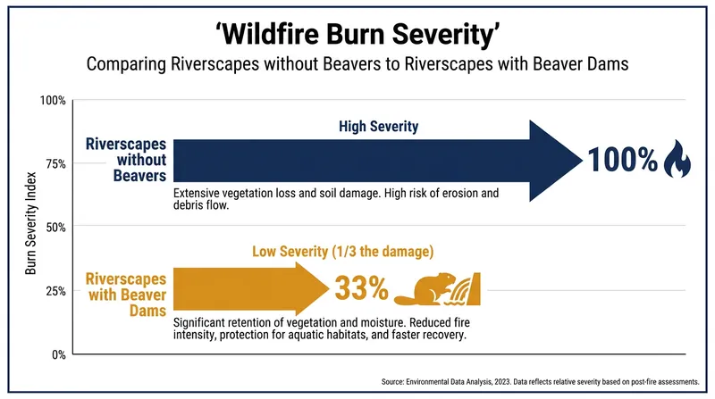 NOAA data reveals that riparian zones with beaver dams suffer significantly less damage during megafires.