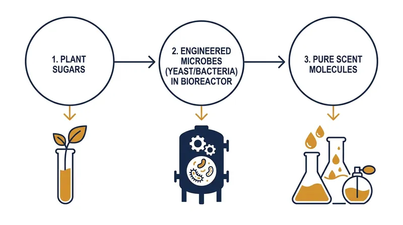 How precision fermentation turns renewable plant sugars into nature-identical scent molecules.
