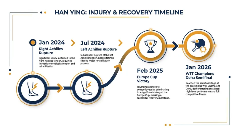 A timeline of Han Ying's grueling two-year rehabilitation and return to elite competition.