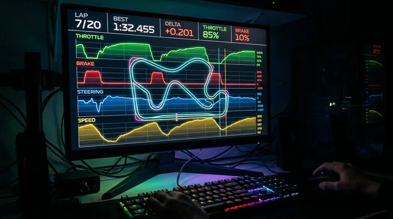 Sim racers use the exact same MoTeC telemetry software as real-world Formula 1 and GT teams to analyze their laps.