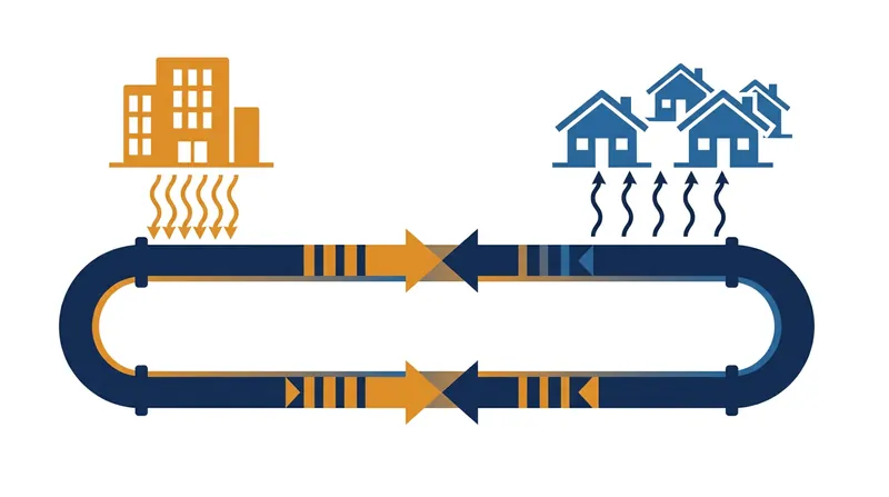 Load cancellation allows buildings that need cooling to reject heat into the loop, which is then absorbed by buildings that need heating.
