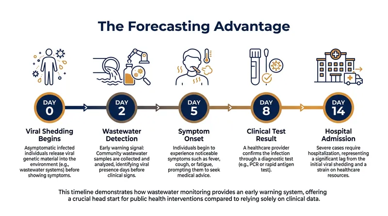 Because infected individuals shed viral genomes before developing symptoms, wastewater data provides a critical lead time over clinical testing.