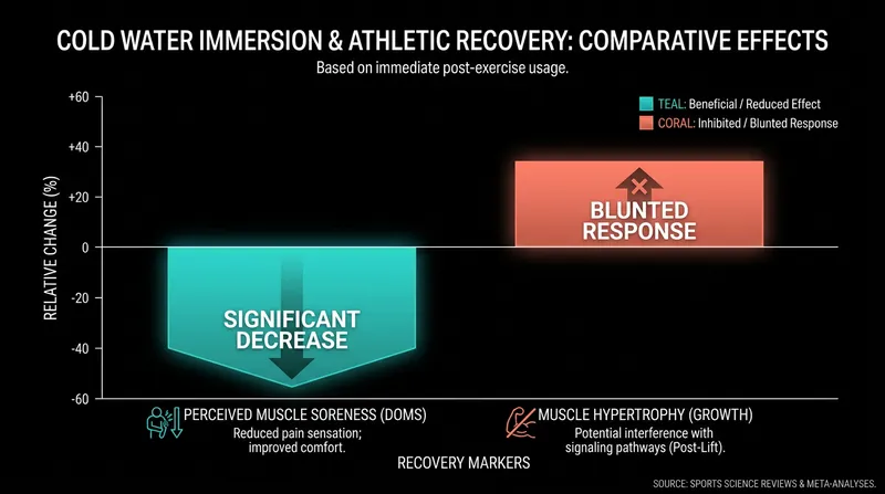 While cold plunging effectively reduces muscle soreness, it can blunt the inflammatory signals required for muscle growth if used immediately after strength training.