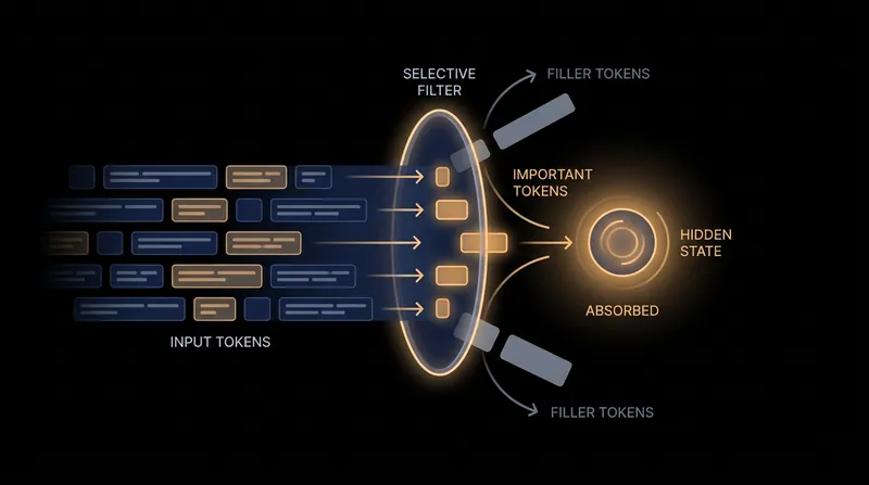 Mamba's selective mechanism allows it to dynamically choose which information to remember and which to forget.